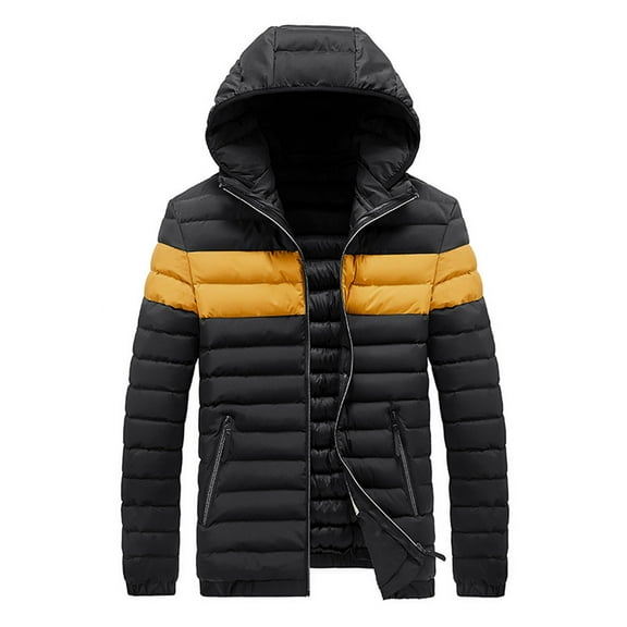 XMMSWDLA Deals Clearance Mens Plus Top Solid Hooded Patchwork Zipper Windproof Long Sleeve Jacket Coats