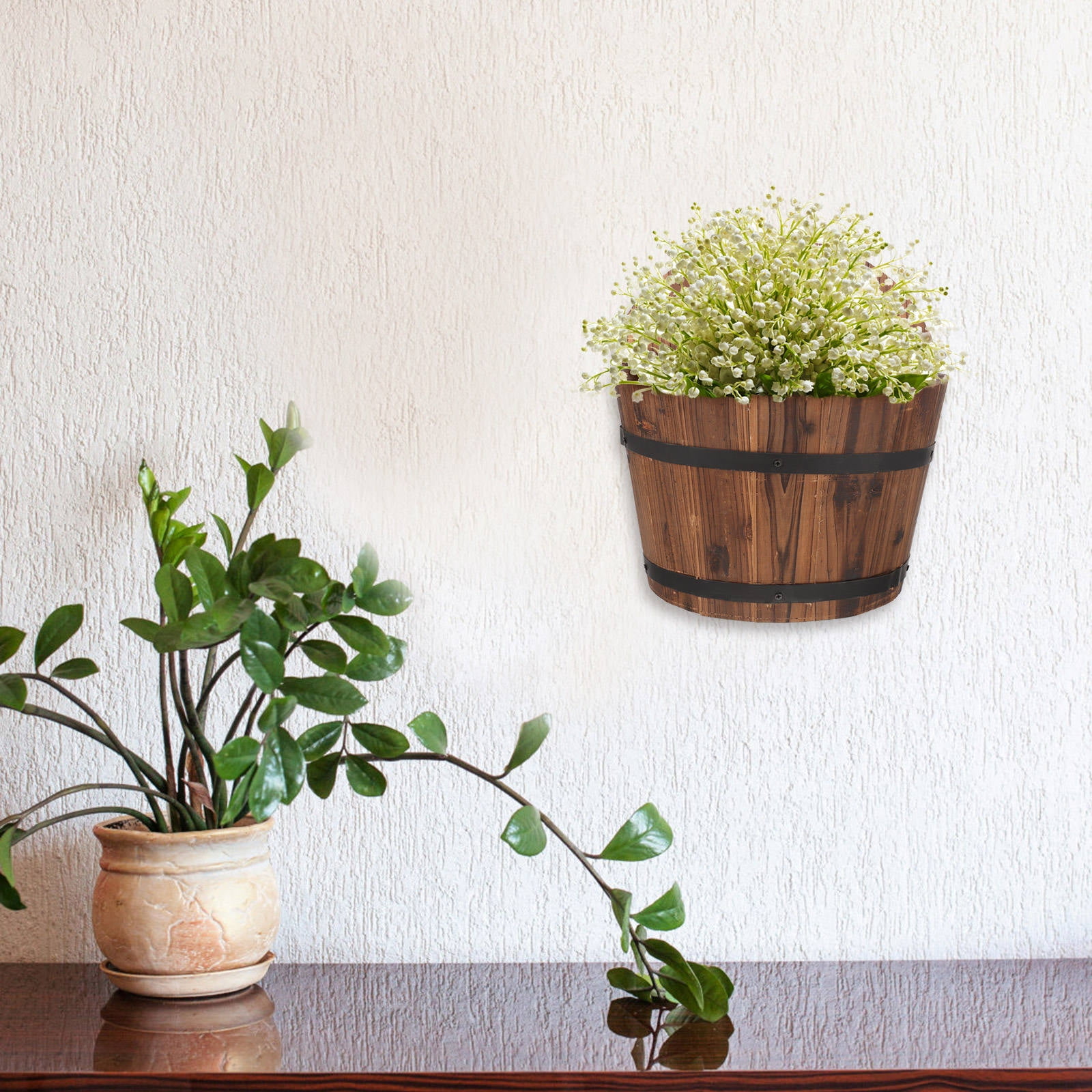 MIPCASE Rustic Brown Wooden Wall Mount Hanging Flower Pot Planter for Home Balcony Garden Decoration