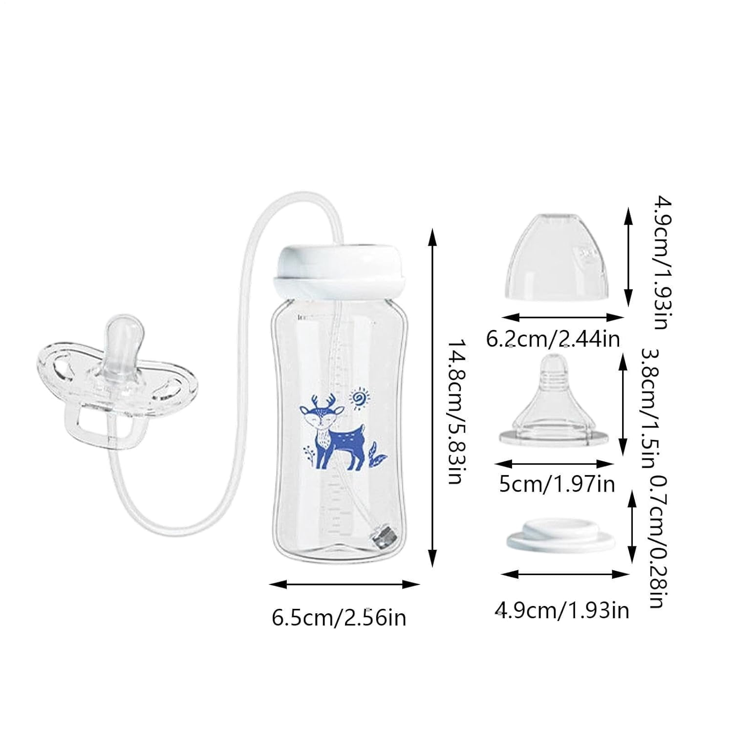 Baby Bottle, 10oz Self Feeding Silicone Pacifier Bottle with Nipple Straw, Anti-Colic Leakproof Infant Feeder for Travel and Home, (2 Pack)