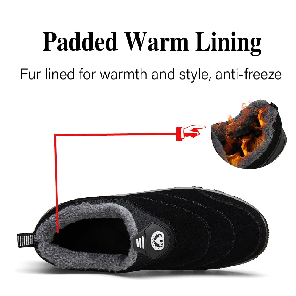 Mens Non-Slip Snow Boots Winter Outdoor Sports Shoes Fashion Casual Cotton Shoes Warm Fur Lined Hiking Shoes Black 9.5 UK