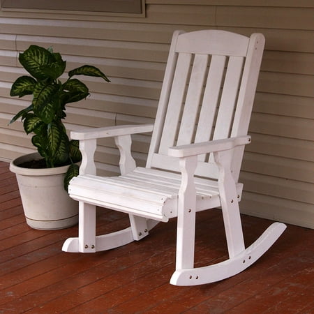 Amish Heavy Duty 600 Lb Mission Pressure Treated Rocking Chair (Semi-Solid White Stain)