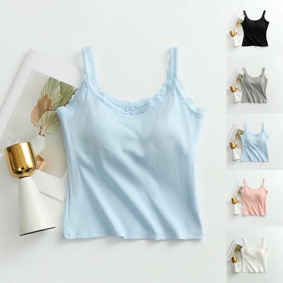 Fanxing Crop Tank Top for Women Basic Solid Spaghetti Strap Camisole Cotton Sleeveless Bralette Black,M