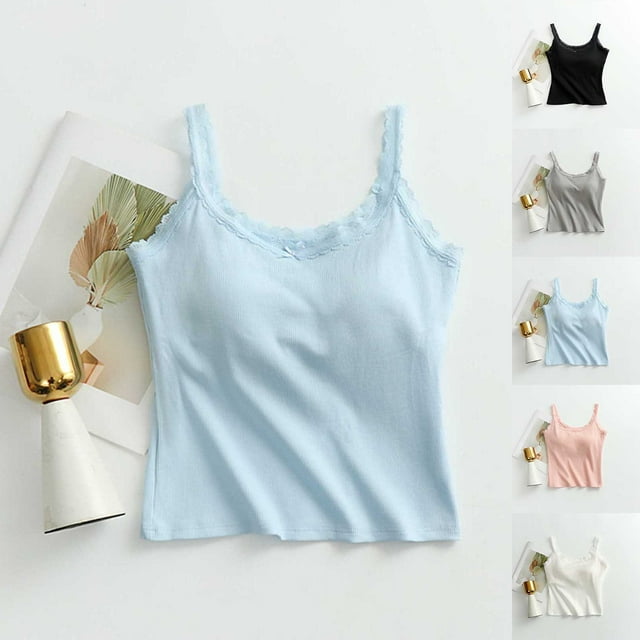 breaise Débardeurs en Coton pour Femmes avec Soutien-Gorge Intégré Col Rond Camisole Bretelles Spaghetti Chemises Ajustées Été 2026