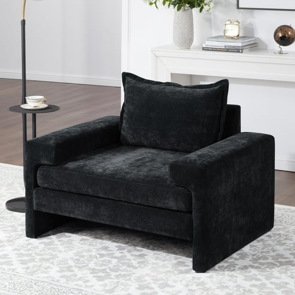 Christopher Knight Home 40.9" Oversized Armchair with Chenille Upholstery, Wide Armrests, Thick Cushion, Black