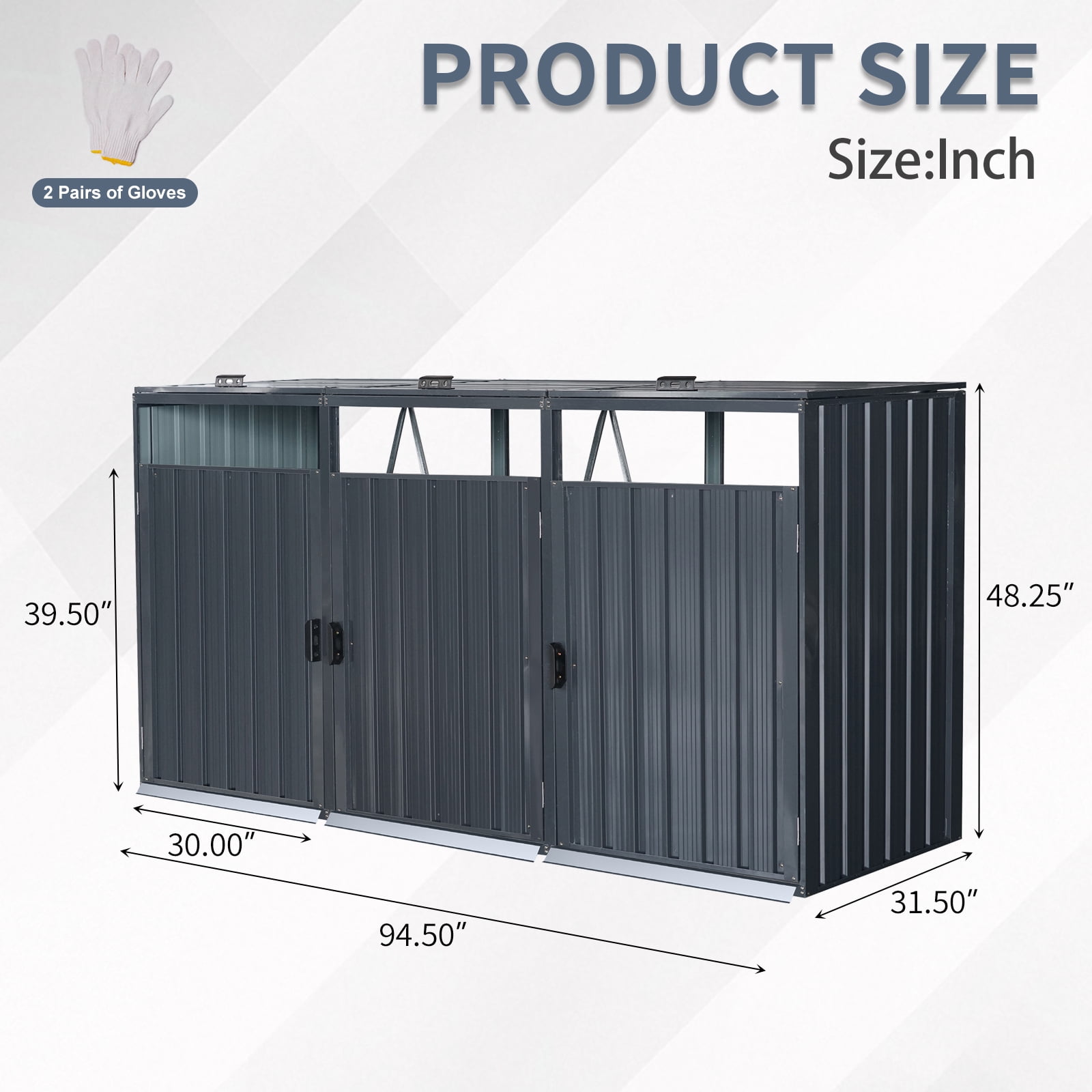 Outdoor Metal Garbage Bin Shed, Lockable Waterproof Storage Shed for 3 Trash Cans, Patio Waste Enclosure