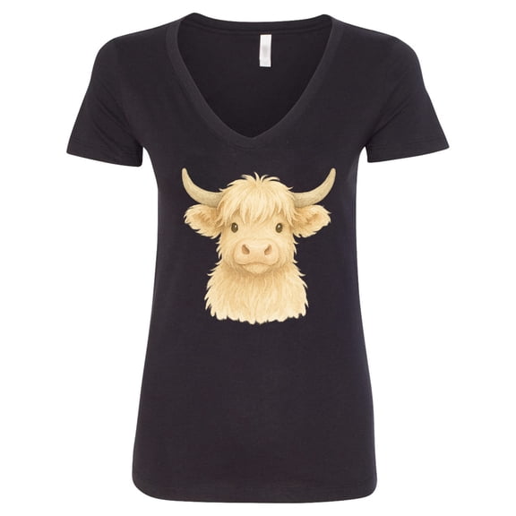 Inktastic Adorable Highland Cow Charm Women's V-Neck T-Shirt