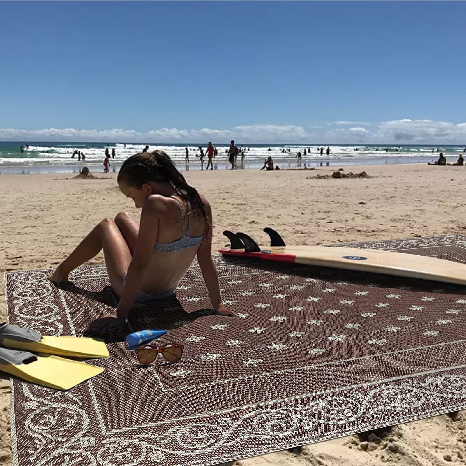 Findosom 8'x10' Brown Outdoor Rug Reversible Outdoor Mat RV Outdoor Rug Plastic Straw Area Rug Mat Camping Rugs Waterproof Floor Mat and Rug for RV,Patio,Backyard,Deck,Picnic,Beach,Trailer