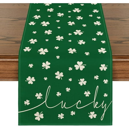 

Green Lucky Shamrock St. Patrick s Day Table Runner Seasonal Spring Holiday Kitchen Dining Table Decoration for Indoor Outdoor Home Party Decor 13 x 72 Inch