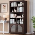 thumbnail image 3 of 70" Bookshelf and Bookcase, Brown Tall Bookcase with Glass Door, 5 Tier Mid-Century Book Shelves w/ Deep Storage Cabinet and Adjustable Shelves, Wood Standing Tall Book Shelf for Home Office Kitchen, 3 of 7