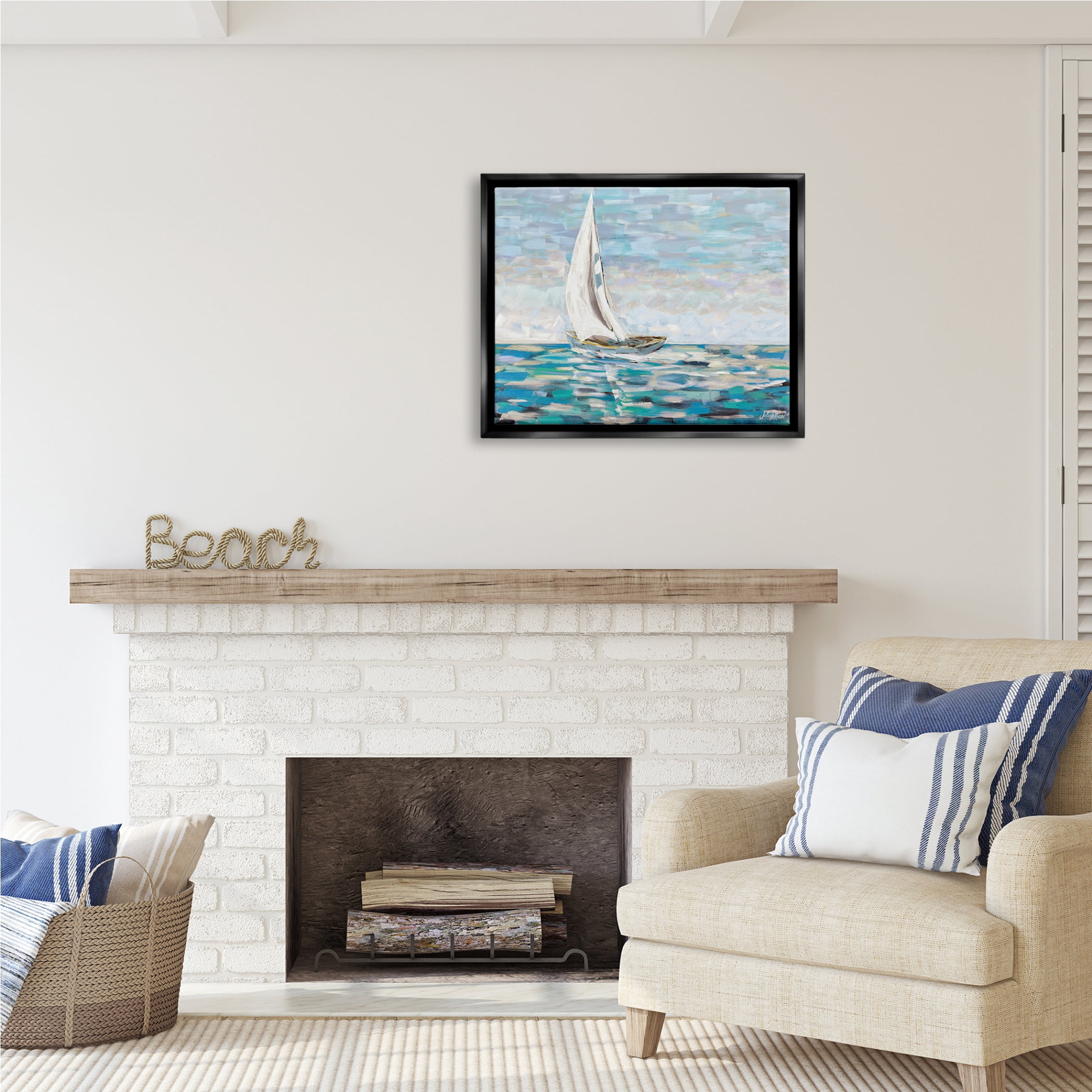Stupell Industries Abstract Sailboat Painting Transportation Painting Black Floater Framed Art Print Wall Art, 31 x 25