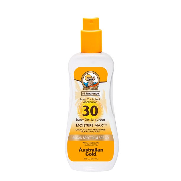 Australian SPF 30 Spray Gel Sunscreen, Water Resistant, 8 OZ -