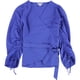 thumbnail image 1 of bar III Blusa de punto con pliegues para mujer, azul, mediana, 1 of 2