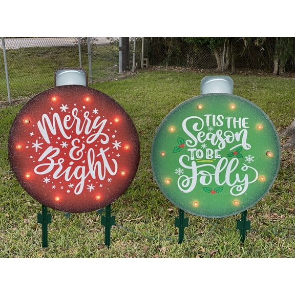 Merry and Bright,Tis the Season Lighted Christmas bulbs Christmas yard art