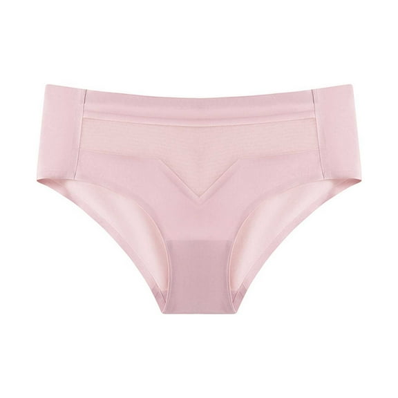 Besolor Women's Silk Seamless Underwear Mesh Mid Waist No Show Panties Ladies Soft Breathable Hipster Briefs