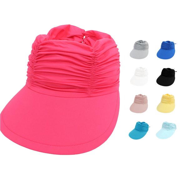 XIAOCHA Womens Ruched Sun Visor Wide Brim Sun Protection Outdoor Visor Hat,Hot Pink