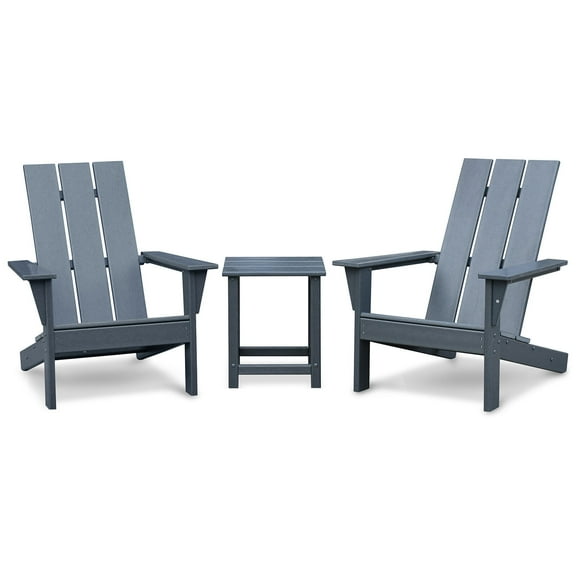 Patio Furniture Sets Outdoor Adirondack Chair Set of 2 and Table Set,HDPE All-weather Fire Pit Chair, Ergonomic Design Patio Lawn Chair for Outside Deck Garden Backyard Balcony, Grey,Outdoor Furnitu