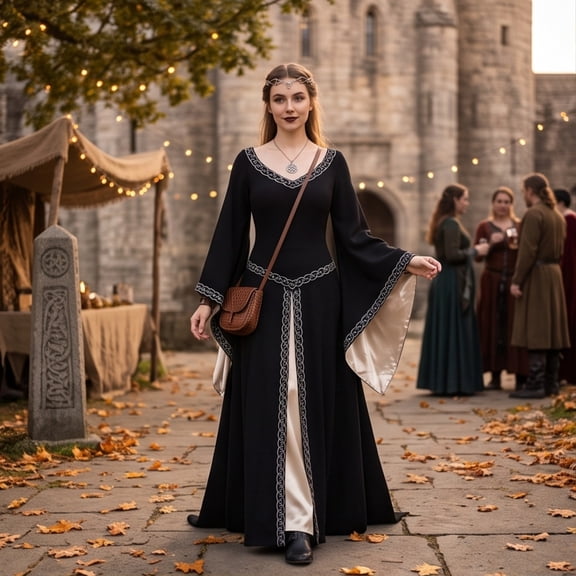 Renaissance Costume Women, Victorian Dress, Renaissance Dress Women, Medieval Dress for Women Steampunk Witch Dress Cosplay Halloween Princess Costume Gothic Retro Flare Sleeve Ball Gown, Black L