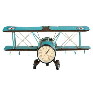 Vgo - Adorno Metal Avion Reloj +Colg42X20X13.5