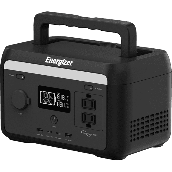 Energizer Solar Peak 300 Portable Power Station, 204.8Wh LiFePO4 Battery, Solar Rechargeable, for Outdoor, Camping, Emergency