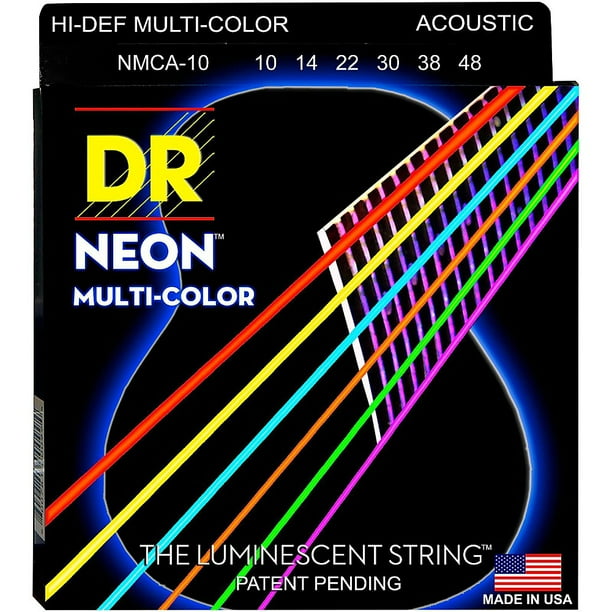 DR Strings HiDef NEON MultiColor Coated Lite Acoustic Guitar Strings