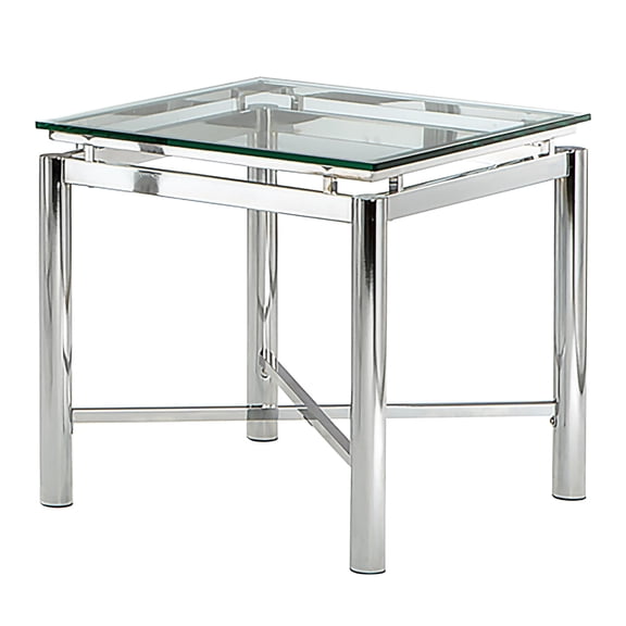 Bowery Hill Contemporary Metal End Table with Glass Top in Chrome