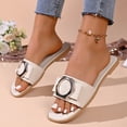 thumbnail image 3 of Eltusu Women Flat Slide Sandals, Open Toe Fashion PU Slip On Summer Shoes Beige Size 8.5, 3 of 5