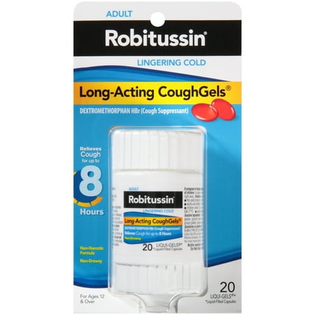Robitussin Adult Lingering Cold Long-Acting Cough Gels 8-Hour Cough Suppressant Liquid Gels, 20 ct