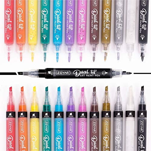 ZEYAR Dual Tip Acrylic Paint Pen 12 Colors, Board and Extra Fine Tips