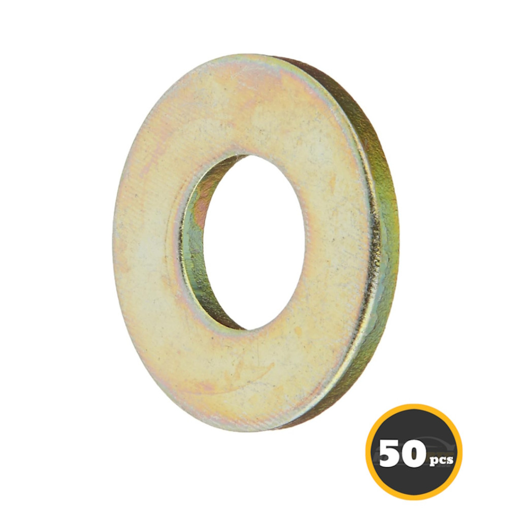 KarParts360 Washers | Steel Material | Yellow | Flat | 1/2 Inches Callout Size | 1/2 Inches Inside Diameter | 50 pieces