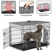 YRLLENSDAN 48 inch Dog Crate, Dog Crates and Kennels for Big Dog Foldable Large Dog Crate for Large Dogs with Handle Double-Door Outdoor Metal Wire Dog Cage with Plastic Tray for Medium Dogs, Black