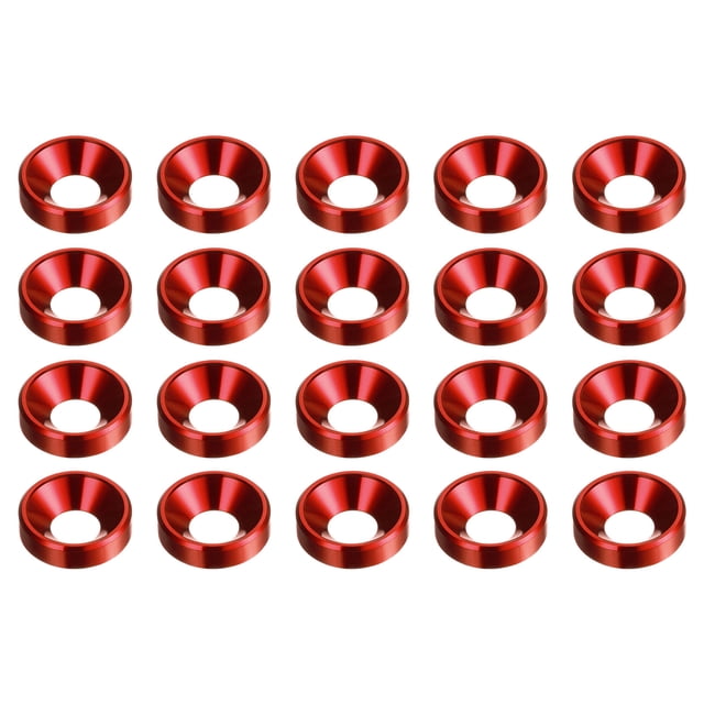 Uxcell 20pcs Arandela Avellanada M5 Arandelas de Acabado de Aleación de Aluminio Anodizado, Rojo