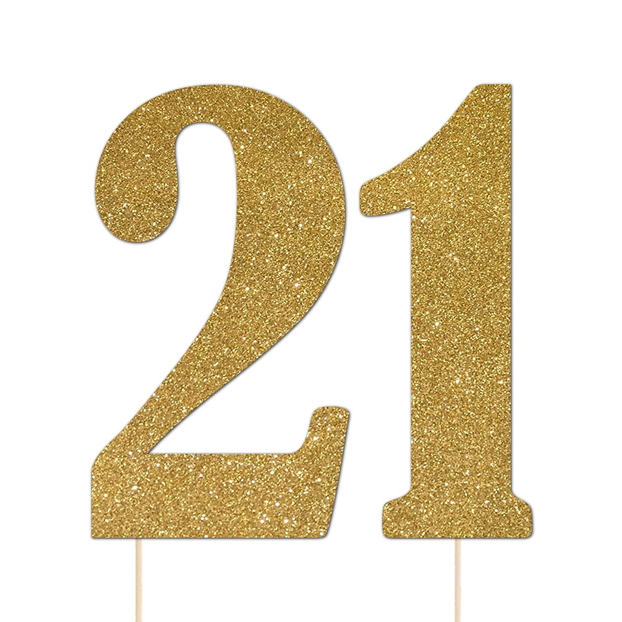 21 Cake Topper Glitter Gold 21st BIrthday Theme Walmart