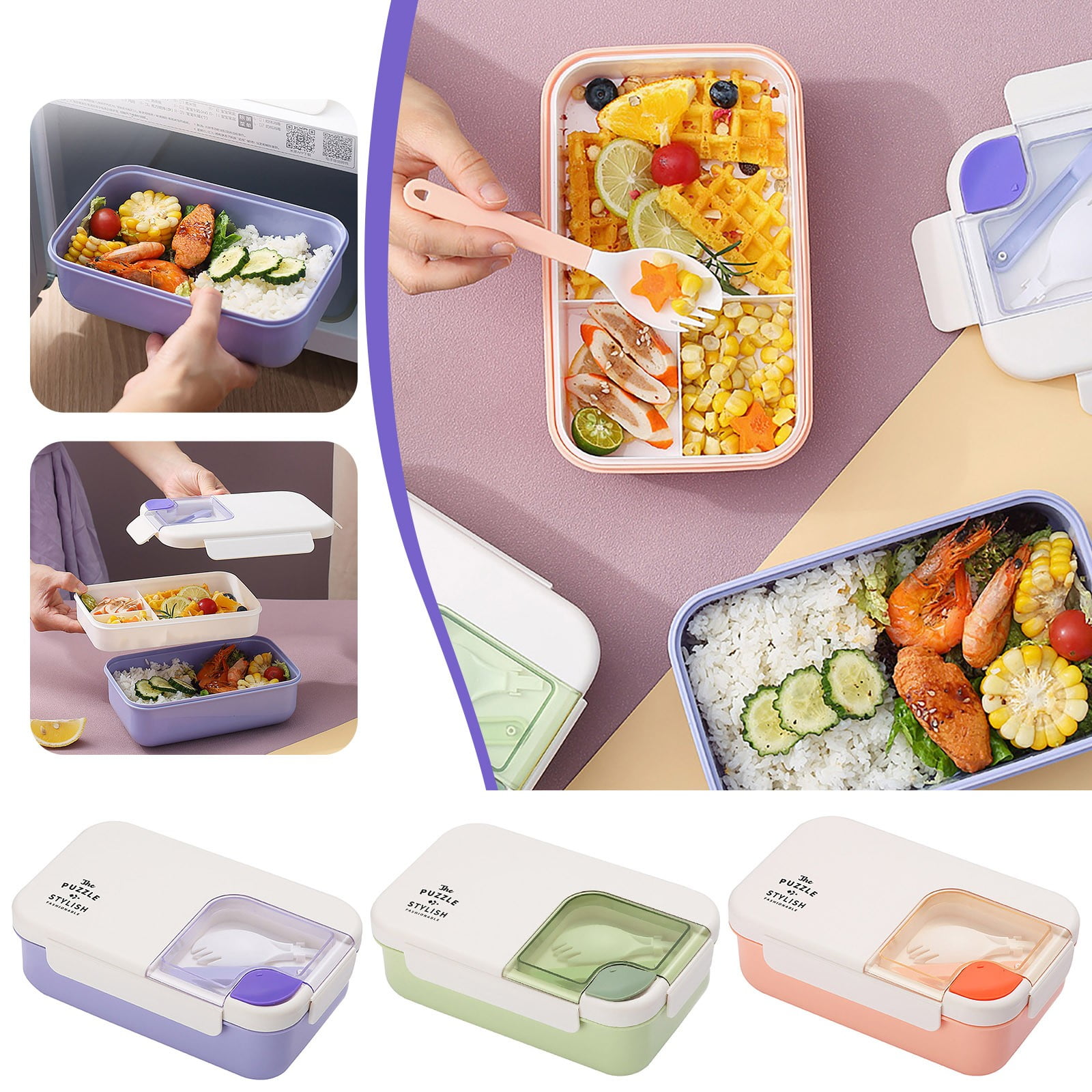 WNG Bento Lunch Box Reusable 3 Compartment Food Container for School