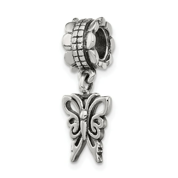 Sterling Silver Reflections Butterfly Dangle Bead Charm - Measures 22.73x8.18mm Wide