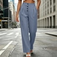 thumbnail image 5 of Lenpel Womens Work Pants Pleated Lounge Fashion Button High Waist Dress Trousers Business Casual Slacks Loose Straight Leg Pants, 5 of 5
