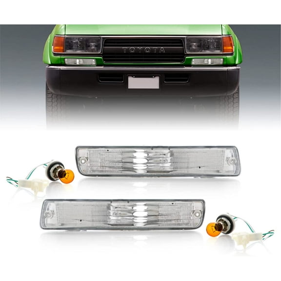 USR DEPO FJ80 Turn Signal Lights - Front Bumper Signal Lamps Set (Left   Right) Compatible with 1991-1997 Toyota Land Cruiser 80 FJ82 (Clear Lens with Amber Bulbs and Sockets)