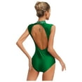 thumbnail image 4 of Choomomo Women One Piece Shiny Rhinestone Athletic Gymnastics Leotards Color Block Figure Ice Skating Costume Green M, 4 of 6