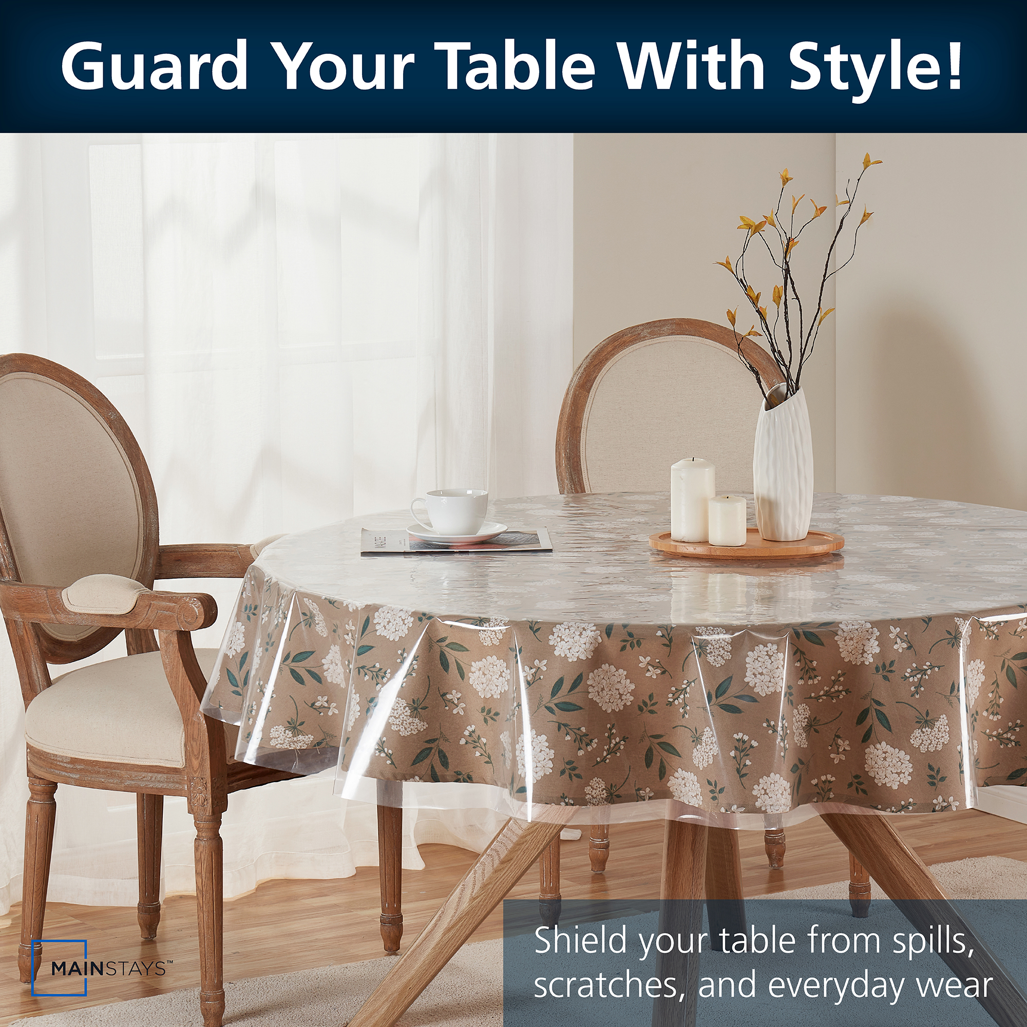 Mainstays PEVA Everyday, Indoor & Outdoor Clear Table Protector 70" Round