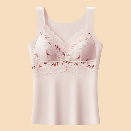 Red Camisoles & Tanks Bra Thermal Underwear for Women High Stretch Fleece Lined Tops with Bra Padded Warm Tank Tops