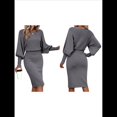 thumbnail image 2 of Suéter de Larga con Cuello Alto y Farol para Mujer, Estilo Formal, Ajustado, Ajustado, Estilo Lápiz, Midi, para Vestir Gris S, 2 of 7