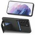 thumbnail image 3 of Case for Samsung Galaxy S21 with Hidden Kickstand, Carbon Fiber Texture Wallet Case with Card Holder for Samsung Galaxy S21 Magnetic Car Mount Shockproof Military Grade Protection Cover, Black, 3 of 10