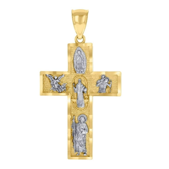 10k Two-tone Gold Mens Cross Religious Charm Pendant 4.02x21.9mm Wide Necklace for Men - 3.0 Grams