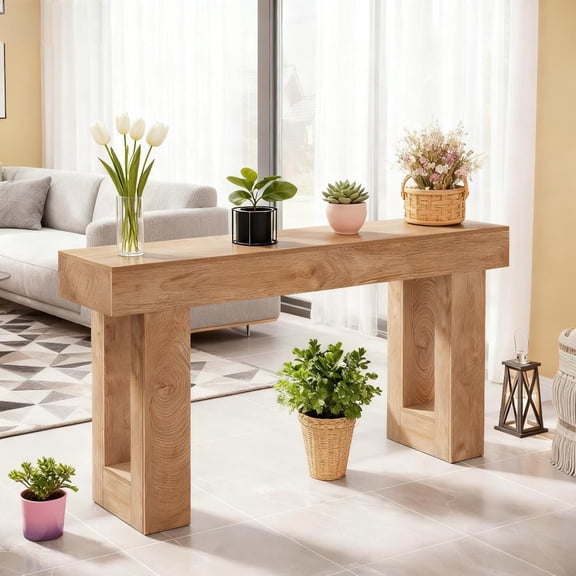 LifeSky 63 inch Console Table for Behind Sofa, Narrow Sofa Table with Sturdy Legs, Rustic Entryway Table for Living Room, 63x14x33 Inch, Natural Wood Finish