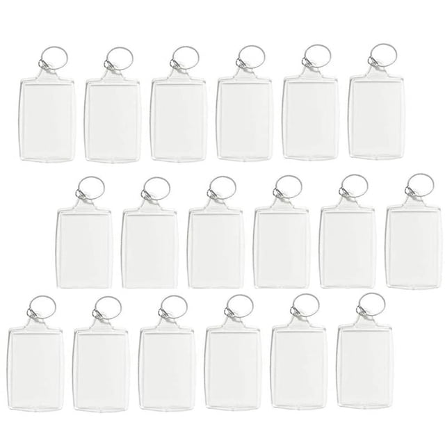100 llaveros fotográficos rectangulares de acrílico transparente con marco de fotos, llaveros y llaveros DIY con anilla dividida.