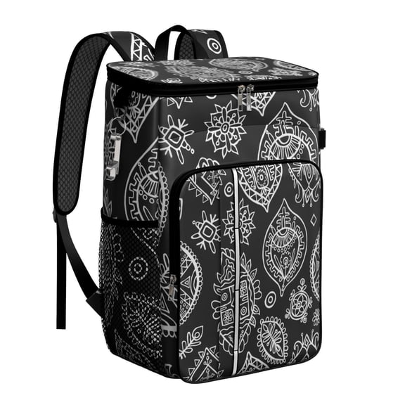 Decorative Cooler Backpack - Vintage Ethnic Floral Print 20L Insulated Food & Drink Bag for Outdoor Enthusiasts, Multi-Compartment Design