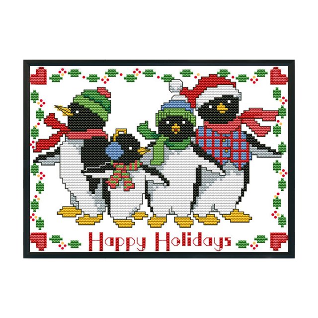 Cuadros Decorativos Bordado parcial Hilo de algodón ecológico Punto de cruz de pingüino navideño contado de 11 quilates Ehuebsd embutido en tela