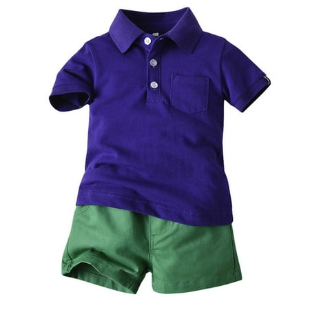 

Hbdhejl Outfit Set For Boys Girls Toddler Casual Shirt With Lapel Short Sleeve Shorts Solid Color Casual Suit Purple 5-6 Years