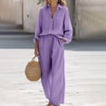 thumbnail image 2 of Yokua Women's long sleeved shirt two-piece loose cotton and linen button up cardigan pants set, 2 of 10