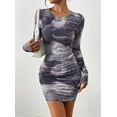 thumbnail image 3 of PRETTYGARDEN Women's Bodycon Mini Dress Tie Dye Print Ruched Mesh Long Sleeve Club Party Short Casual Dresses, 3 of 7