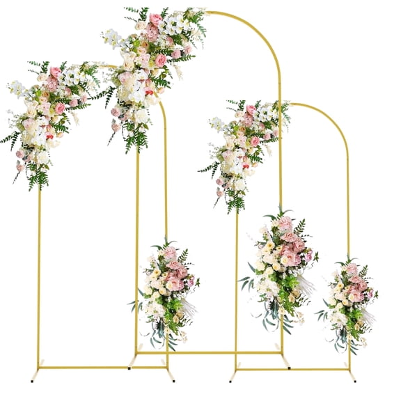 Gold Metal Balloon Arch Backdrop Stands Set of 3 - 6ft, 6.6ft, & 7.2ft with Base for Wedding, Anniversary, Birthday, Bridal & Baby Shower Event Decor